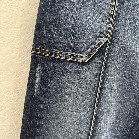 Baby Phat Jeans Juniors 7 Wide Leg Crop Dark Wash Denim Cat Logo Distressed Y2K - Picture 3 of 16